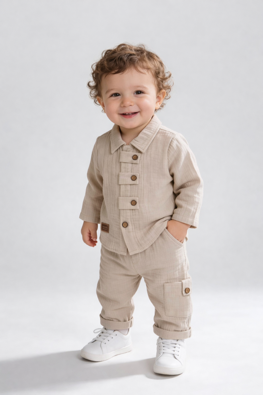 Baby jongens set beige – 2-delige outfit | Maat 74 t/m 92 (6–24 maanden)