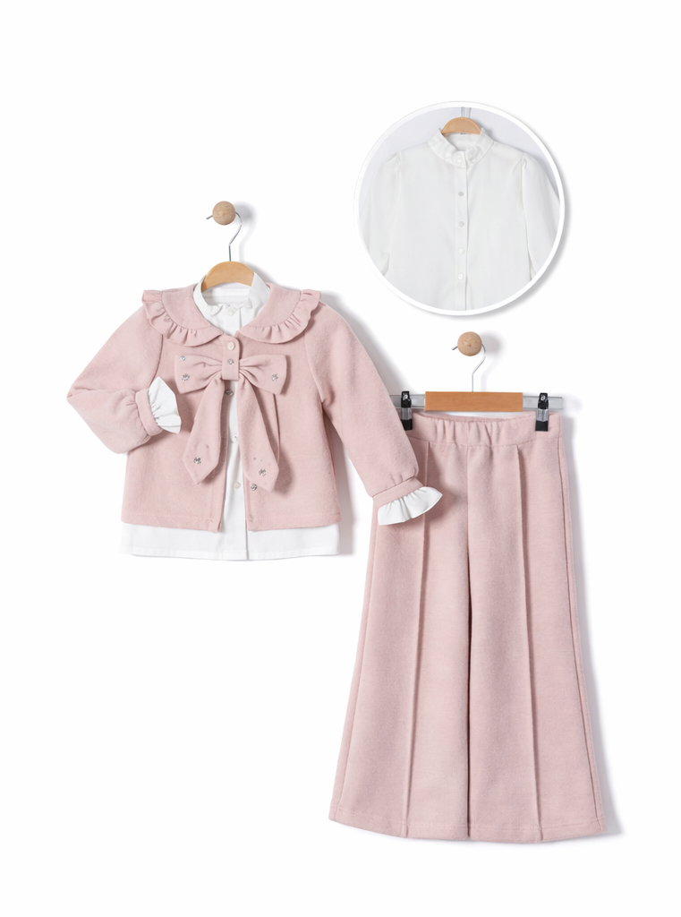 Lichtroze 2-delige meisjes set – blouse, jasje & broek | 2-5 jaar