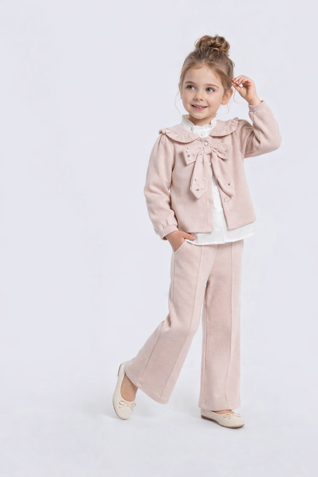 Zalm 2-delige meisjes set – blouse, jasje & broek | 2-5 jaar