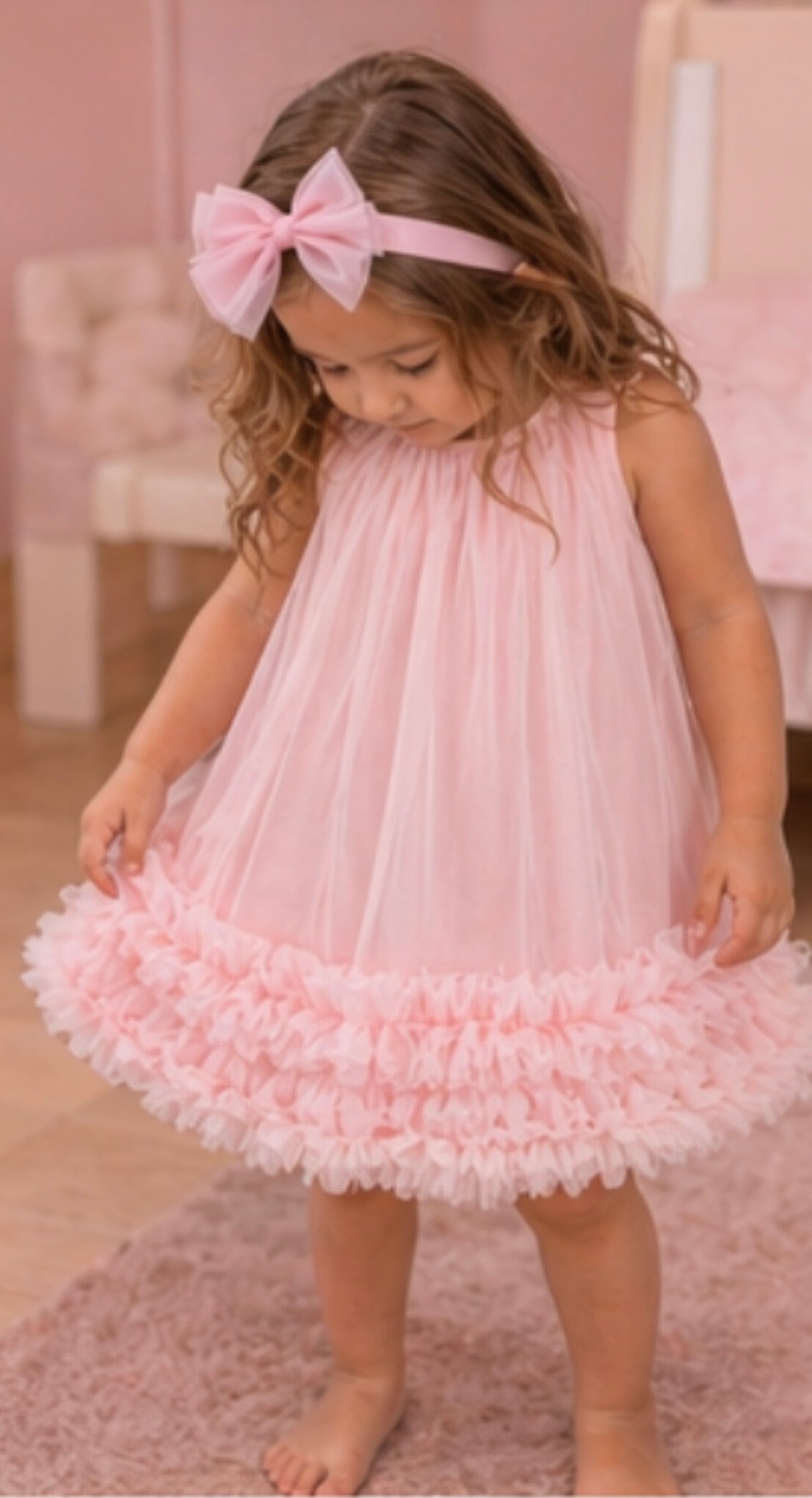 Roze baby jurkje tule – feestjurk meisje met ruches