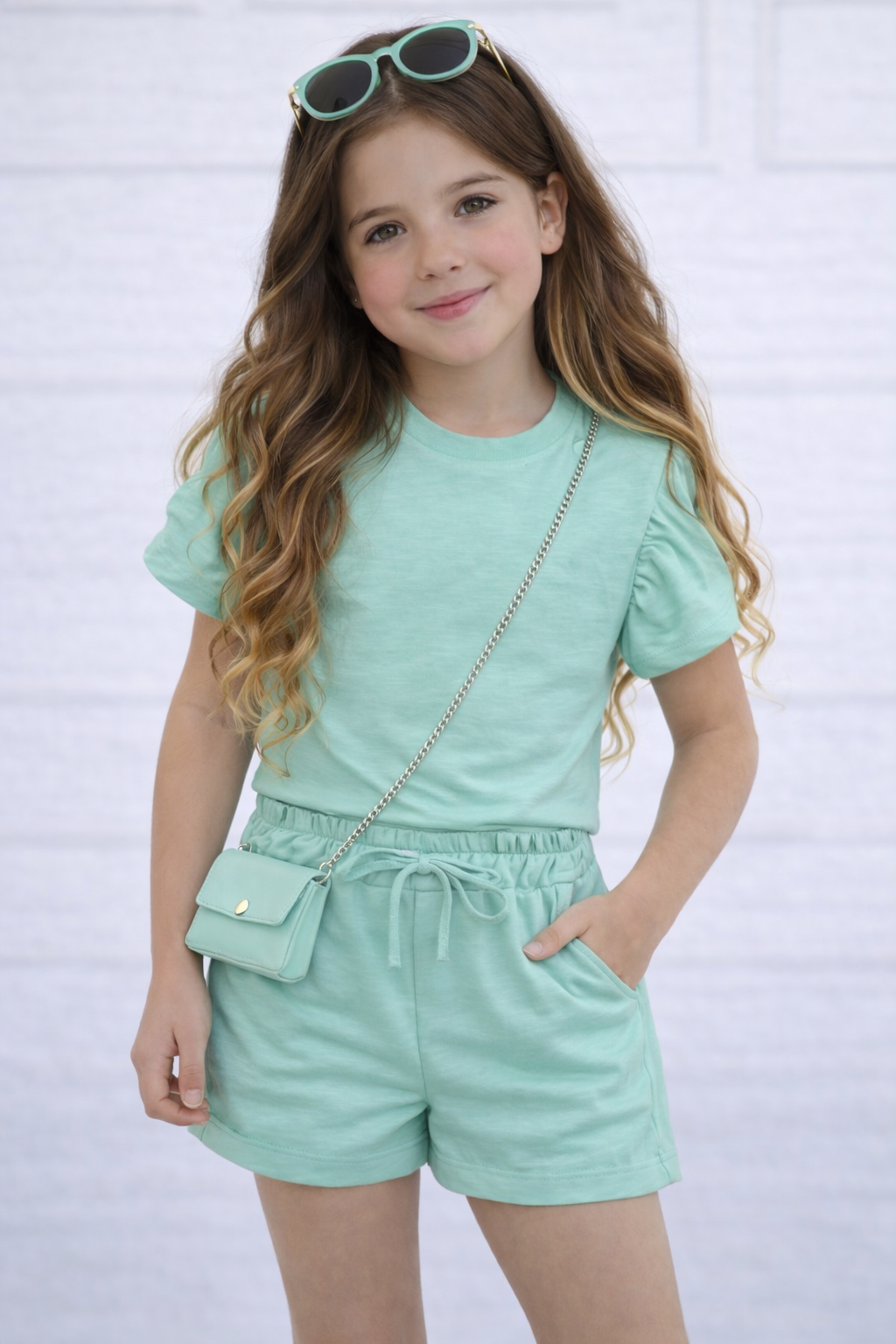 Mint meisjes set met short & shirt – zomerse outfit voor meisjes