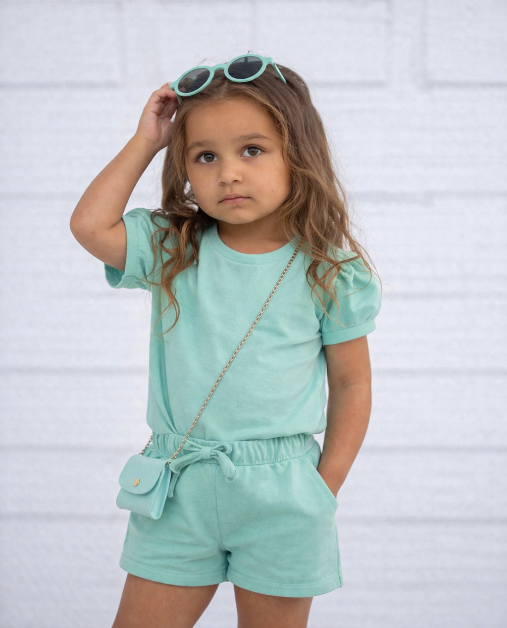 Mint meisjes set met short & shirt – zomerse outfit voor meisjes