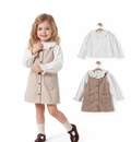 Beige Meisjes Jurk met Blouse – Corduroy Kinderjurk met Hartjes | NellysKidswear